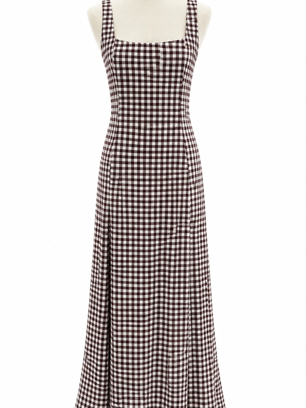 Sleeveless Brown Gingham Midi Dress - Classic Summer Style - Picture 3 of 6